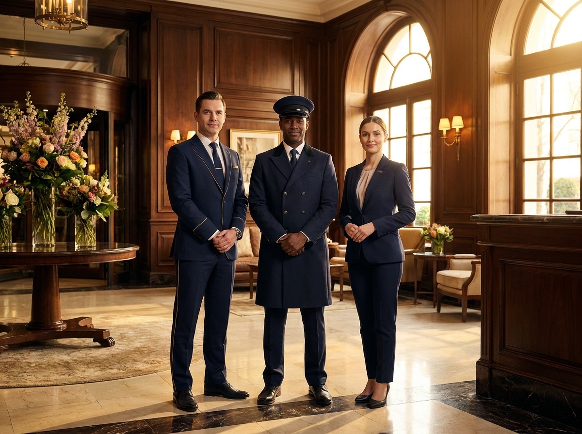 Hotel reception staff in company clothing